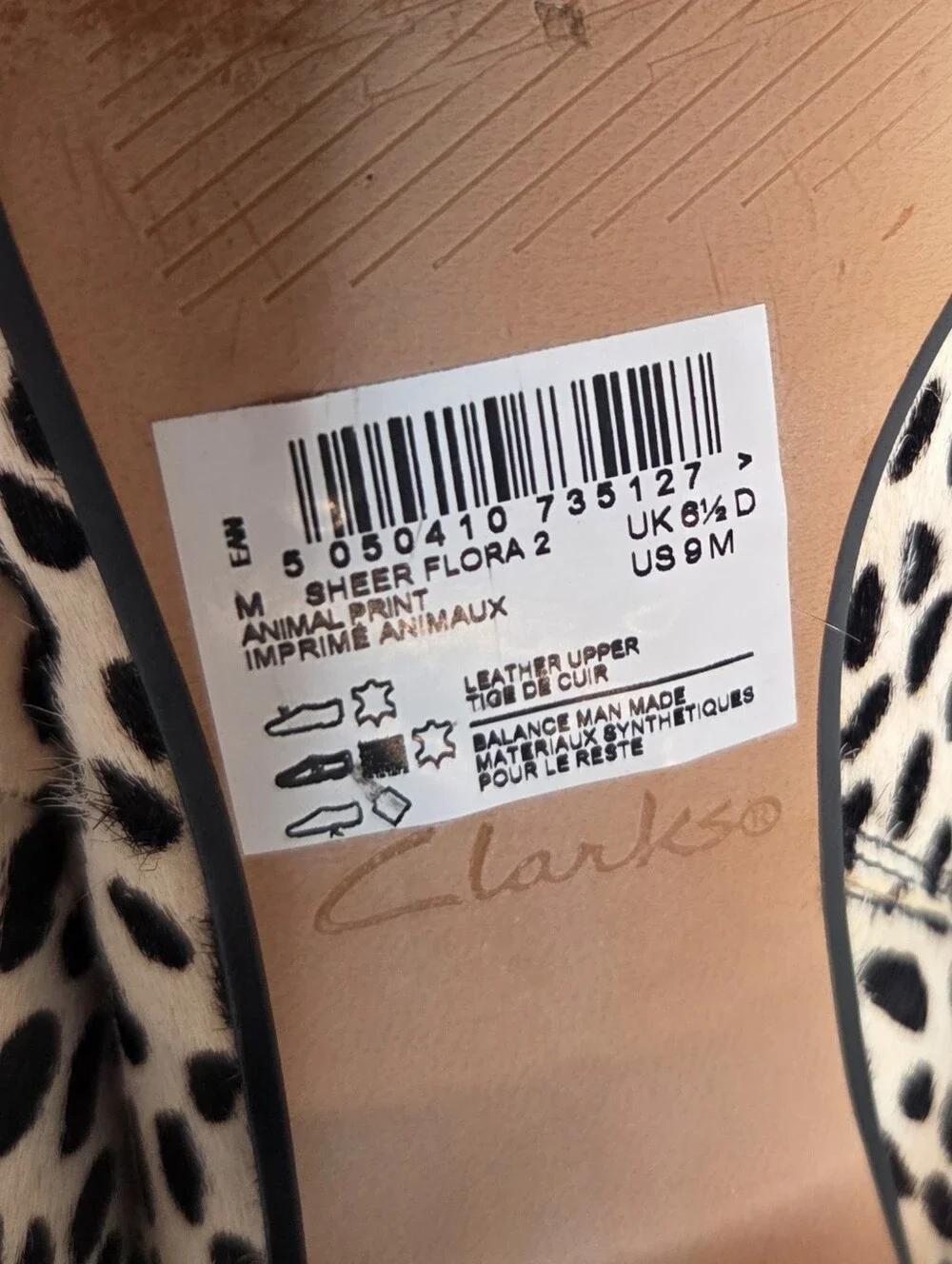Clarks Sheer Flora 2 Leopard Print Calf Hair Ankle Boots Leather Size 9